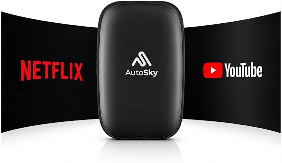 AutoSky AI Box Lite Air Wireless Adapter for Factory CarPlay Stream Personal Media & Online Apps via Phone Hotspot Fast Plug & Play Performance Works with Authorized Accounts