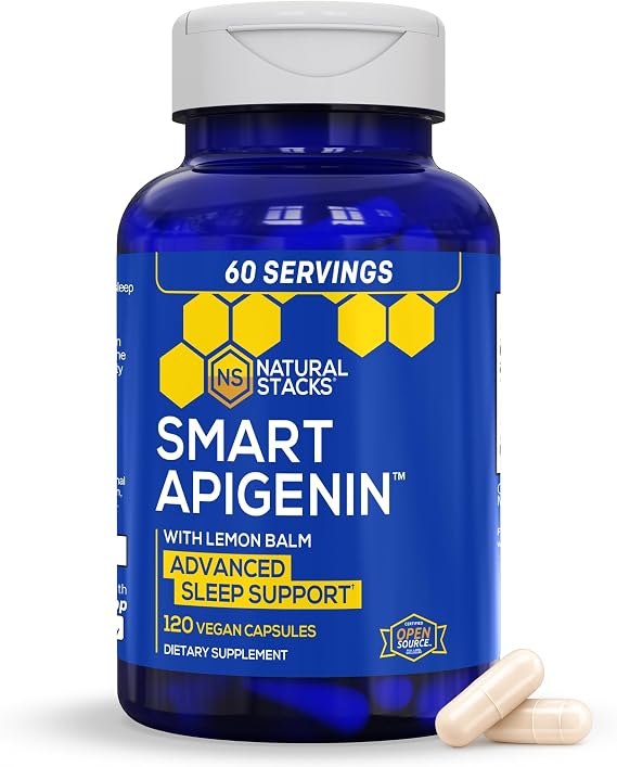 Smart Apigenin Sleep Supplement, Melatonin Free Sleep Support, 60 Servings | With 600mg Lemon Balm & Passion Flower - Supports Relaxation & Stress Relief - 120 Capsules - Natural Stacks
