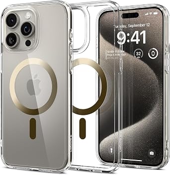 Spigen for iPhone 15 Pro Max Case, Ultra Hybrid MagFit [Anti-Yellowing] [Compatible with Magsafe] - Clear Gold