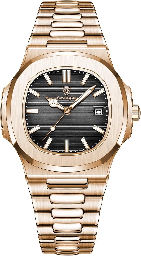 Poedagar Herrenmode Armbanduhr Business Edelstahlband Quarz Herrenuhr Wasserdicht Leuchtend Datum Quadratisch Herrenuhren