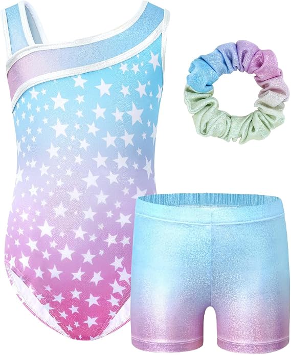 JiAmy Girls Gymnastics Leotards 3 Pcs Sleeveless Sparkly Dance Unitards