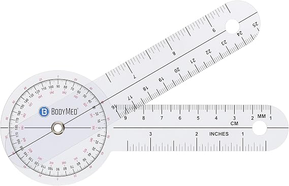 BodyMed 6 Inch Medical Spinal Goniometer Measurer 360 ISOM Calibrated Scales Physical Therapy Rehab & Recovery Essential Orthopedic Angle Protractor for Measuring Range of Motion