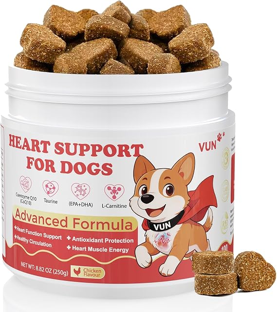VUN Dog Heart SupplementsDogs Cardio Support Soft Chews with CoQ10,Cardiovascular & Antioxidant Support with L-Carnitine for Senior Dogs Vitality& Energy Support,100 Counts