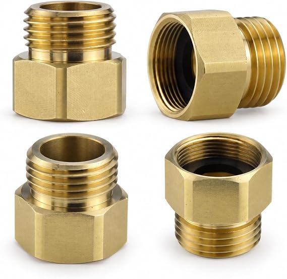 4 PACK Brass Hose Bib Adapter, 1-1/16" Fine Thread Female x 3/4 GHT Male