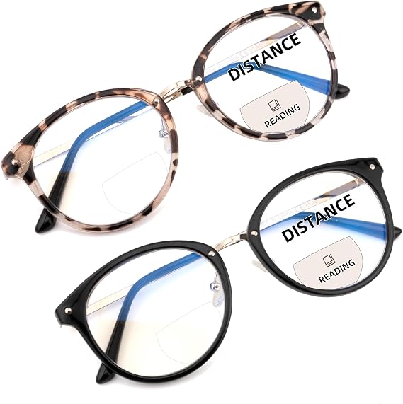Round Bifocal Progressive Multifocal Reading Glasses for Women Men Fashion Multifocus Readers Anti Blue Light
