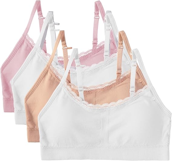 Girls Padded Training Bra Pack Crop Cami Training Bras for Girls - Seamless Bra Design with Removable Padding