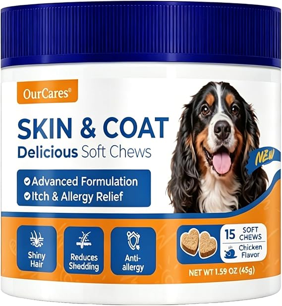 Omega 3 Fish Oil for Dogs Skin & Coat, Allergy & Itch 15 Ct