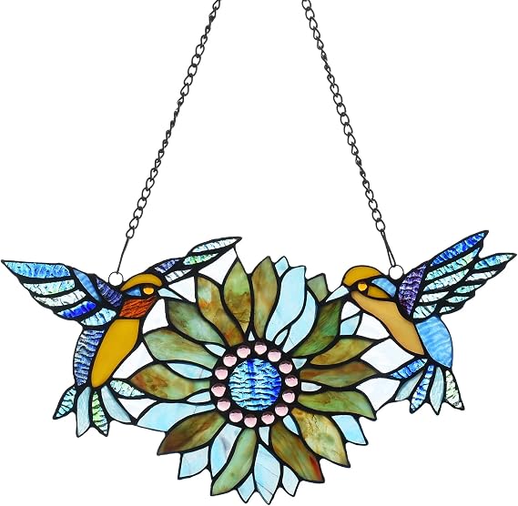 Capulina Mothers Day Sunflower Hummingbirds Gifts Stained Glass Window Hangings, Suncatchers Stunning Handicrafts Flower Birds Lovers Gifts for Home Decor