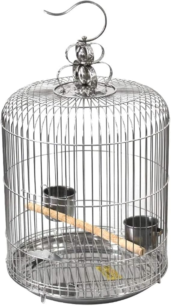 Spacious Stainless Steel Round Bird Cage, Hanging Pet Home Cage, Easy to Carry Travel Birdcage for Cockatiel Canary Pigeons Habitat Portable