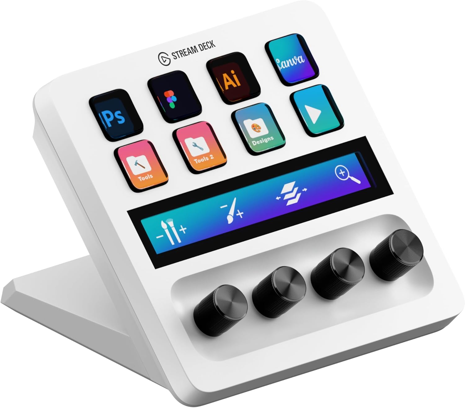 Elgato Stream Deck  White, audio mixer, live production and studio controller, content creators, for streaming, gaming, customizable touch bar, rotary regulator and LCD keys, Mac and PC