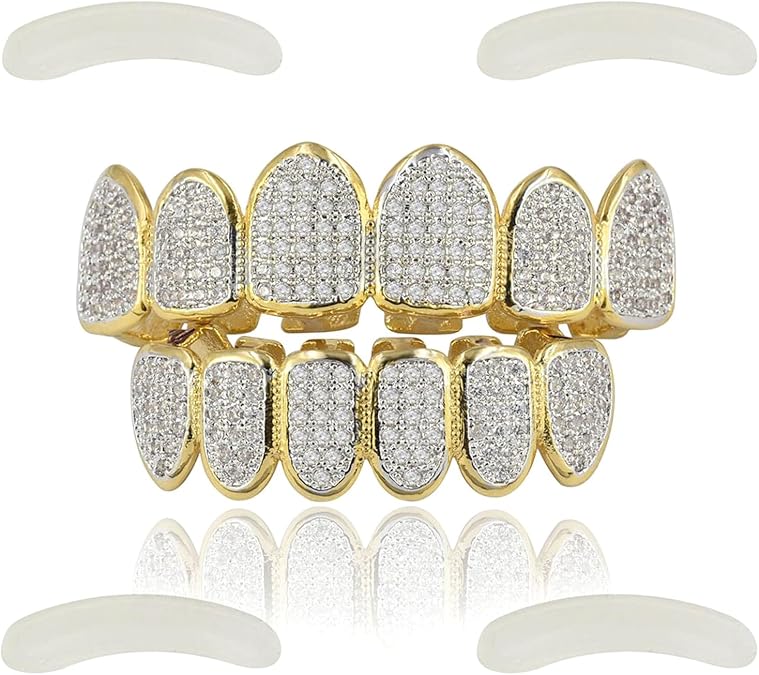 JINAO Iced Out CZ Grillz for Teeth with Molding Bars for Men