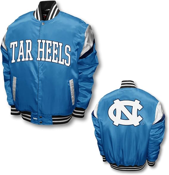 2Bhip NCAA UNC Tar Heels Adult Mens College Carolina Blue Lightweight Satin Bomber Varsity Jacket Coat Jackets