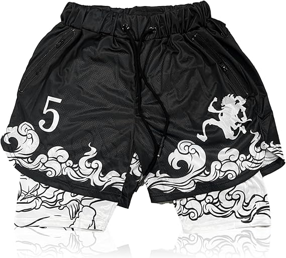 Crown Anime Shorts - Breathable Mesh Stretch Compression Gym Short with Pockets and Towel Holder