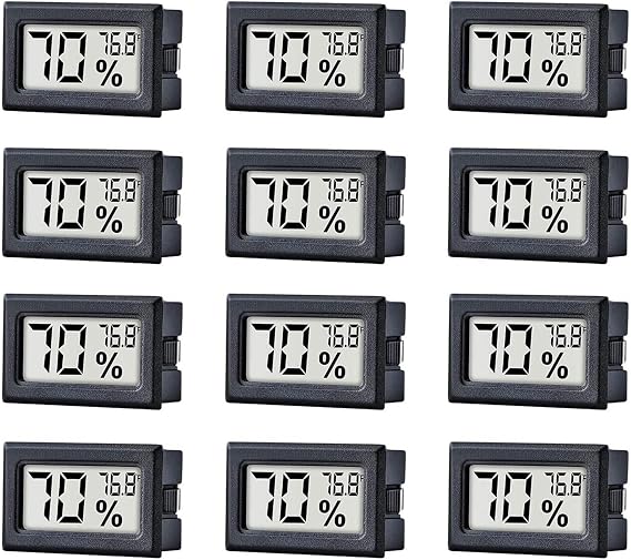 12 Pack Pgzsy Mini Small Digital Electronic Temperature Humidity Meters Gauge Indoor Thermometer Hygrometer LCD Display Fahrenheit (F) for Humidors, Greenhouse, Garden