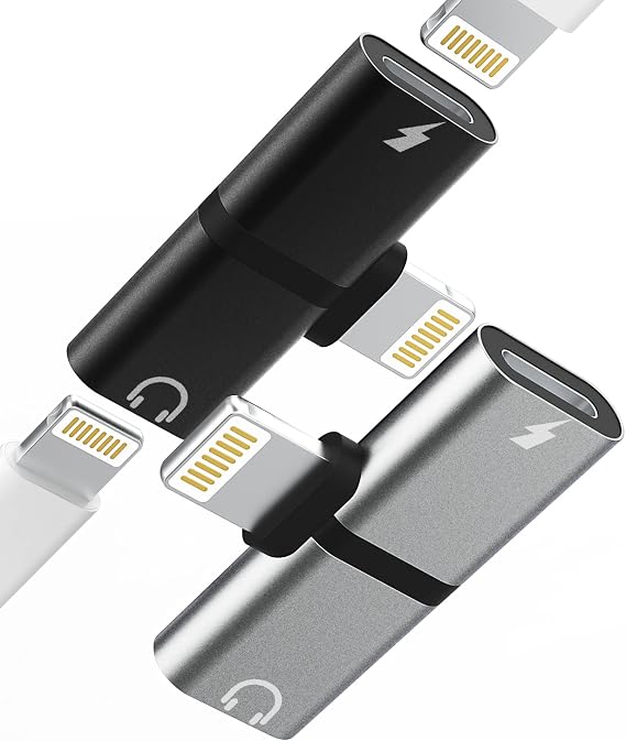 Lightning Headphone Splitter for Apple iPhone Aux Adapter 2in1(2Pack) Dual Lightning Ports 14 13 12 Pro Max Audio Charger Jack Earphone Charging Cable Adaptor for iPad Mini Connector Charge Converter