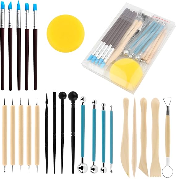 MXTIMWAN 24 Stück Modellierwerkzeug Ton Set Polymer Clay Sculpting Tools Keramik Sculpting Ton Werkzeug Carving Tools Clay für DIY Kunsthandwerk Skulptur Anfänger Clay Tools (24a)