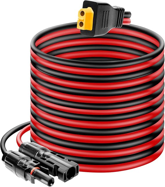 Solar Panel Connector to XT60 Connector Cable 50FT, 10AWG Solar to XT60 Charge Extension Cable XT60 (Plug Female) Cable for RV Folding Solar Panel, Portable Power Station, Solar Generator