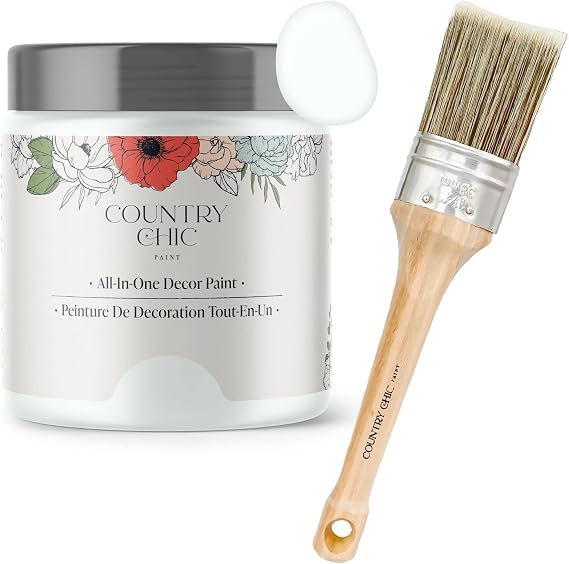 Chalk Style Paint + Paint Brush Bundle - for Furniture, Home Decor, Crafts (Color: Simplicity [pint - 16 oz] - White)