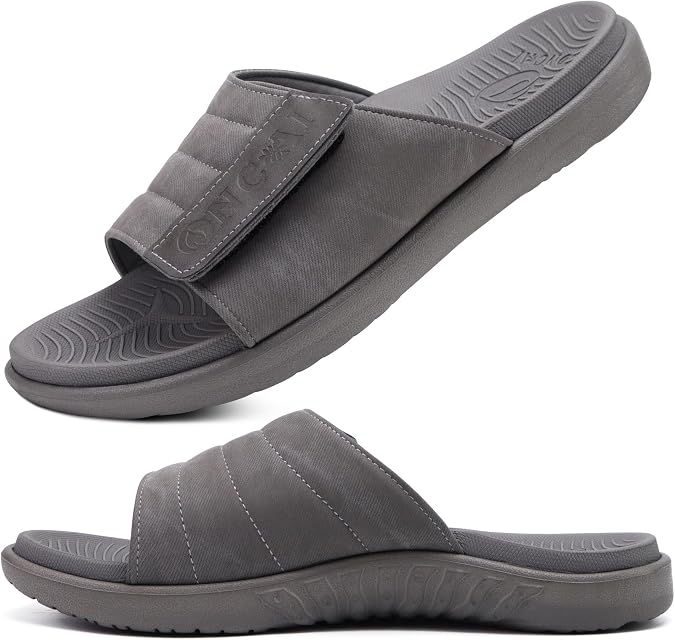 ONCAI Mens Sandals Adjustable Straps Orthotic Plantar Fasciitis Open Toe Athletic Sport Slides with Soft Comfy Arch Support Footbed Size 7.5-15