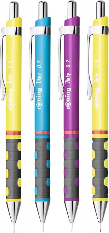 rOtring Tikky Mechanical Pencils - 0.5mm & 0.7mm - HB - Assorted Barrel Colours - Pack of 4
