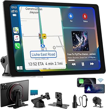 11" Extra Large Wireless Apple CarPlay Screen for Car Ultra-Slim 0.16 Inch Touchscreen Car Stereo with Android Auto, 4K Dash Cam, 1080p Backup Camera, GPS, Mirror Link, Voice Control