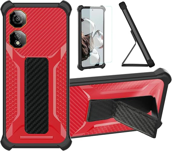 Aroepurt Case for Nubia Neo 2 5G Phone Case Stand Cover [with Tempered Glass Screen Protector] Hybrid Case [Folding Support Magnetic] [Frosted Anti-Fingerprint] Red