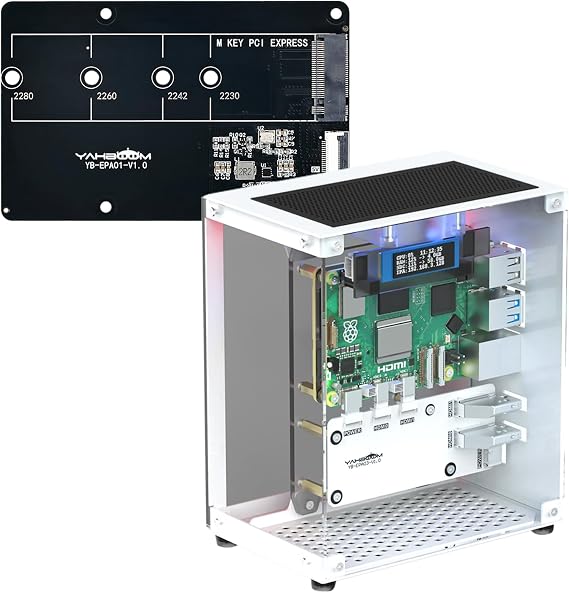 Yahboom Raspberry Pi 5 M.2 SSD PCIe Mini PC Case for Pi 5 and M.2 NVMe to PCIe Adapter