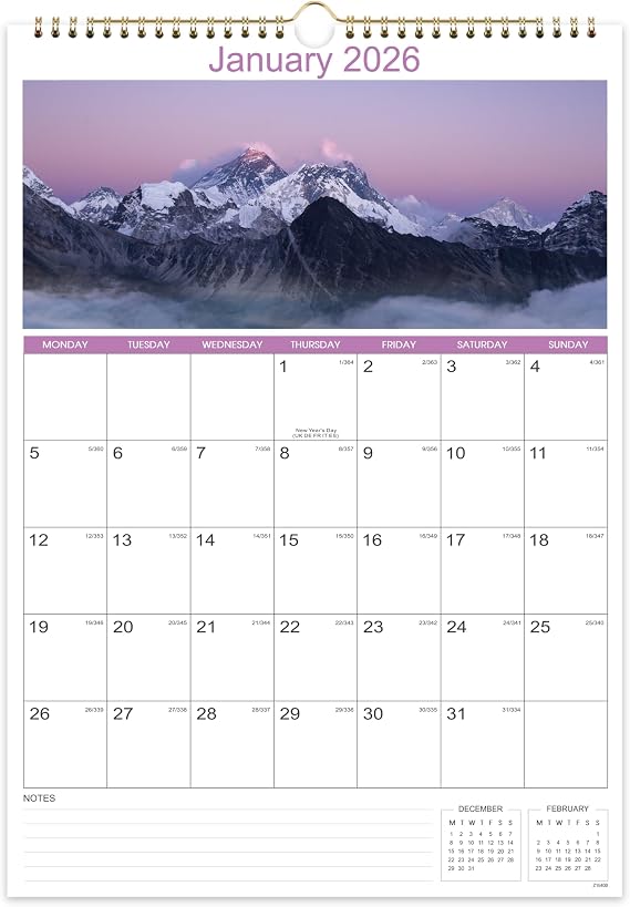 2026 Calendar - Wall Calendar 2026 Vertical, Jan. 2026 to Dec. 2026, 17" x 12, Monthly Calendars with Julian Date, Perfect for Planning