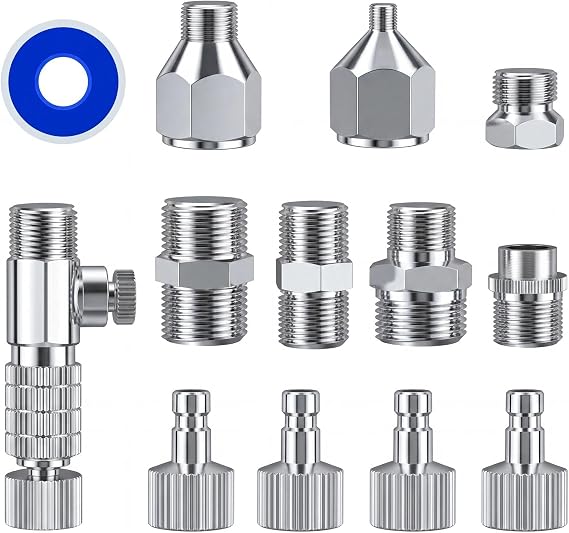 HUBEST 13pc Airbrush Adapter Kit, 1/8" 1/4" BSP with Quick Release & Valve