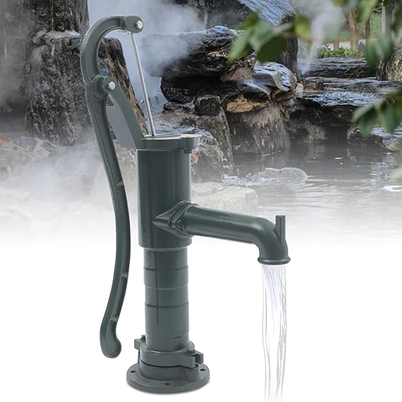 Cast Iron Manual Hand Pump for Well - Black Deep Suction Shake Primer Outdoor Water Pump w/Garden, Yard & Pond Use (A)