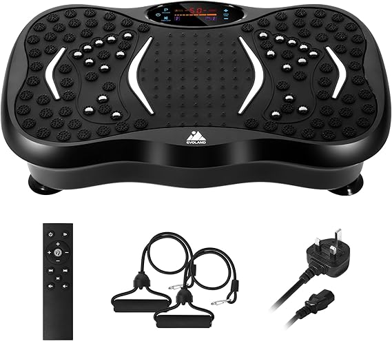 EVOLAND Vibration Plate Exercise Machine, Fitness Vibration Trainer | Powerful Vibrating Plate with Bluetooth Speaker, 5 Program Modes and Resistance Bands, Home Workout Equipment for Body Toning