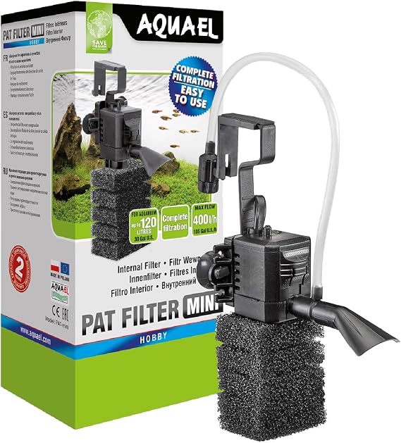 Aquael Pat Mini Internal Fish Tank Filter - Aquarium Sponge Filter System - Small Aquarium Water Filter Pump 2-31 Gallons