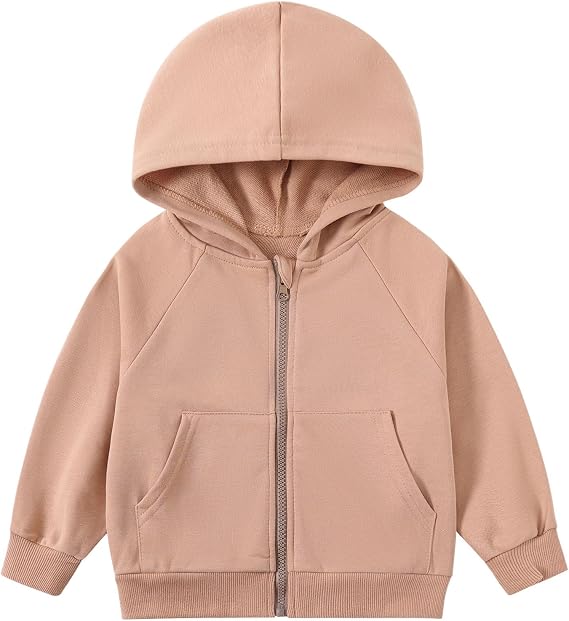 Unisex Kids French Terry Full-zip Hoodie Sweatshirt Boys Girls Casual Outfit Jacket (18M-8Y)