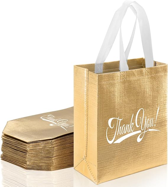 30PCS Thank You Gift Bags with Handles 10" H x 8" L x 4" W In, Gold