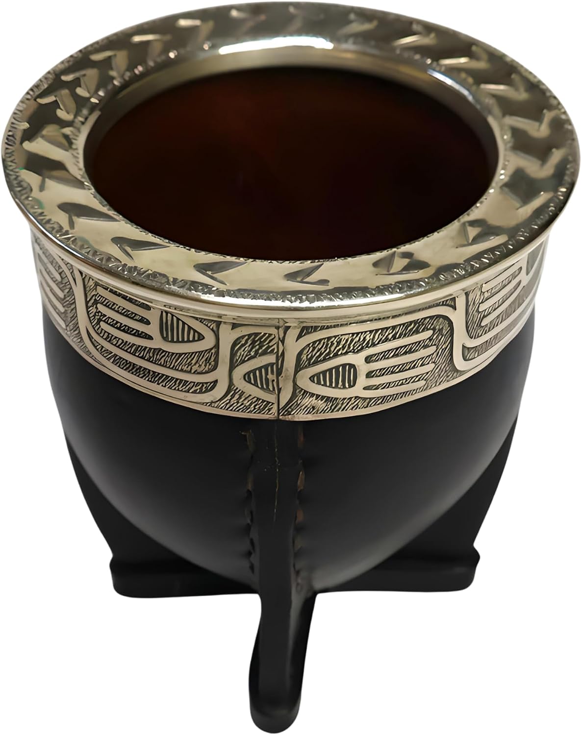 [Premium Yerba Mate Cup Mate Gourd - Crafted Ceramic Teacup – Coppery Brown Leather Wrapped Handmade in Uruguay - Mate Imperial - Imperial Style Black