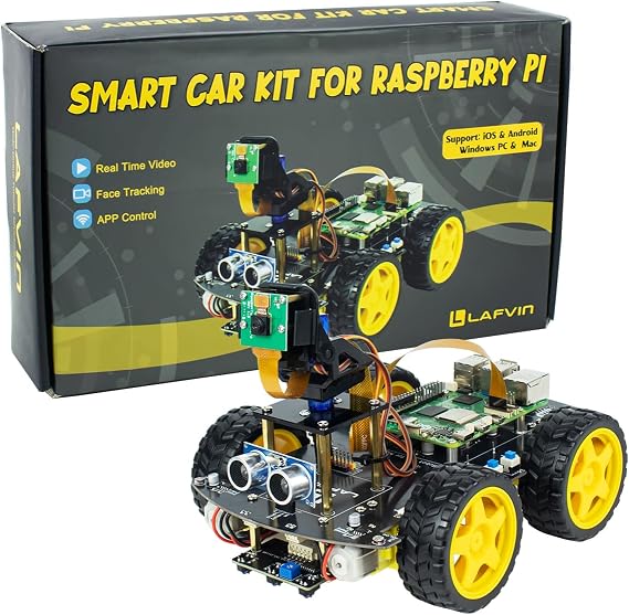 LAFVIN 4WD Smart Car Kit for Raspberry Pi 5 4 B 3 B+ B A+,Line Tracking,Face Tracking,Obstacle Avoidance,with Tutorial(Without Raspberry Pi)