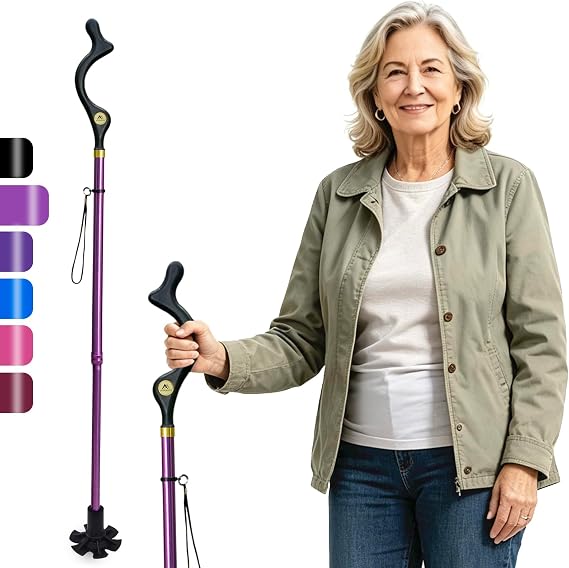 Walking Sticks Foldable for Men & Women Seniors for Balance,Self Standing Folding Cane,Height Adjustable Anti-Slip Lightweight Alloy Walking Stick Collapsable for Travel Mobility Aid
