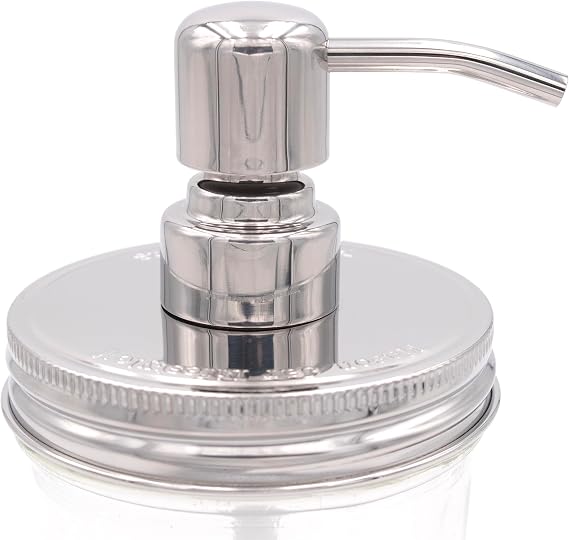 Mason Jar Soap Pump Kit Mirror/Chrome Finish Rust-Proof Stainless Steel Adapter Lid (Wide Mouth, #4)
