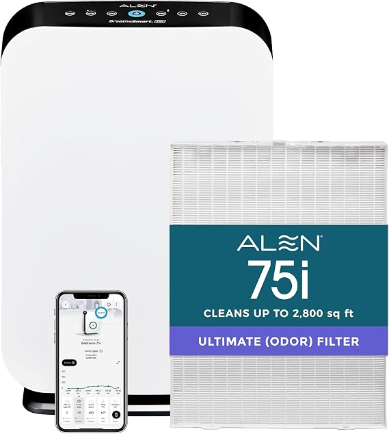 Alen Air Purifier BreatheSmart 75i HEPA with Odor Filter for Large Rooms up to 2800 Sq. Ft. - Perfect for Living Room & Kitchen - Captures Dust 