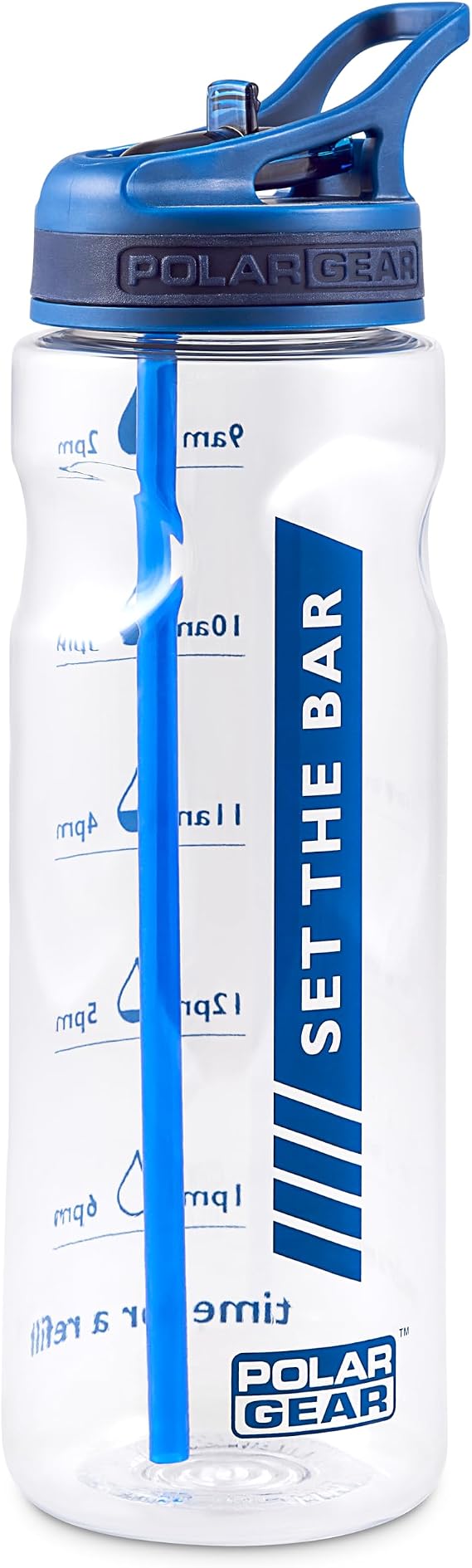 Polar Gear 750ml Tracker Water Bottle With Straw - BPA-Free & Reusable With Time Markings – Perfect for Running Gym, Cycling & Work, Navy