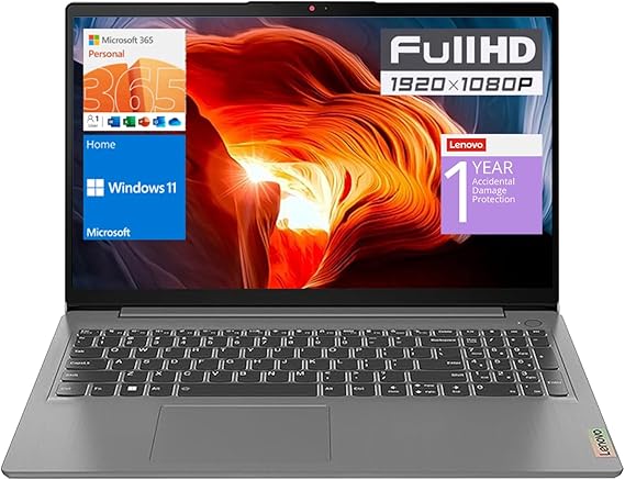 Lenovo IdeaPad 1 Laptop, 15.6 FHD Display, Intel Celeron N4500 Processor, 12GB RAM, 512GB SSD, SD Card Reader, Numeric Keypad, HDMI, Wi-Fi 6, Windows 11 Home, 1 Year Office 365, Grey