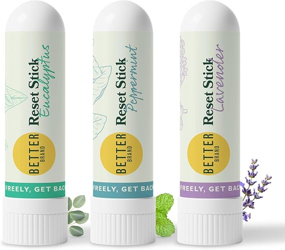 Betterbrand Reset Stick Trio, Peppermint, Eucalyptus & Lavender Scent | Nasal Inhaler Trio, Supports Congestion Relief & Sinus Comfort, Non-Medicated Aromatherapy Stick, Sinus & Wellness Support