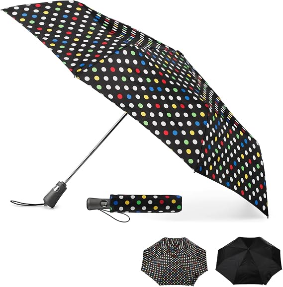 totes Portable Umbrella for Travel Compact for Car, Backpack and Purse Windproof, Strong, UV Sun Protection, Water-Repellant, Foldable On-the-Go Umbrella with Auto Open/Close