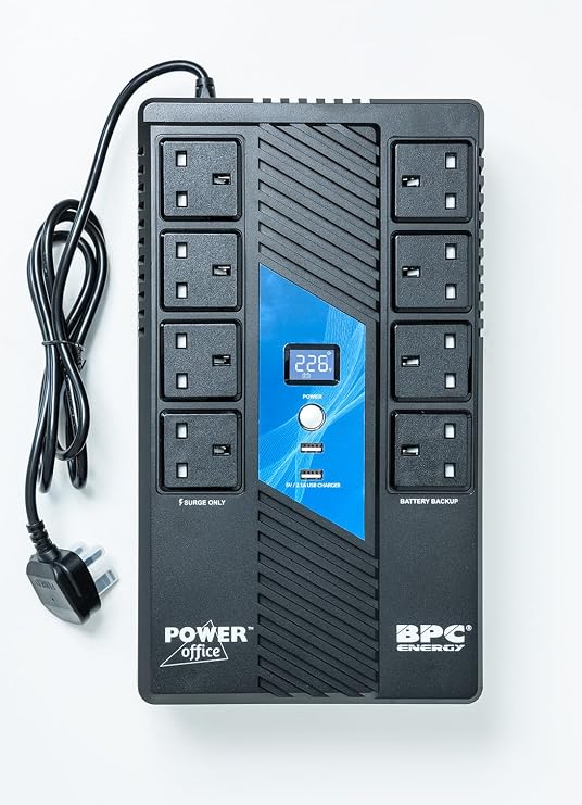 UPS Power Supply UK - 1000VA UPS with 8 Outlets - UK Plug BS1363A - Surge Protected | Reliable Computer Uninterruptible Power Supply Units for Home & Office