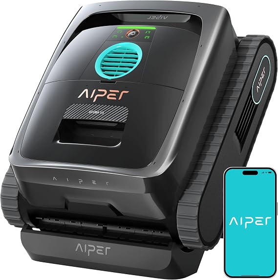 AIPER Scuba V3 AI Vision Cordless Robotic Pool Cleaner, Grey | Smart Waterline Parking, Wireless Charging Dock, Featherlight Design, 3m MicroMesh Filter, Floor/Wall/Waterline Cleaning