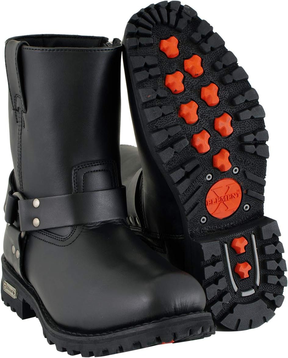 Xelement 1502 Mens Killa Black Leather Zippered Harness Motorcycle Boots
