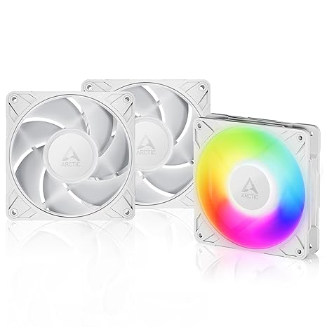 ARCTIC P12 Pro A-RGB (White) - 3 Pack - Powerful Premium Fan, 120 mm PWM Fan with Y-Cable Splitte, 600-3000 RPM, 0 RPM <5% PWM, 5V Digital RGB, Fluid Dynamic Bearing - White