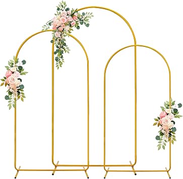 3 Pack Wedding Arch Backdrop Stand, Gold Metal Balloon Arch Stand (7.2FT, 6.6FT, 6FT), Set of 3 Arched Frame Decoration for Wedding, Birthday, Baby Shower, Party
