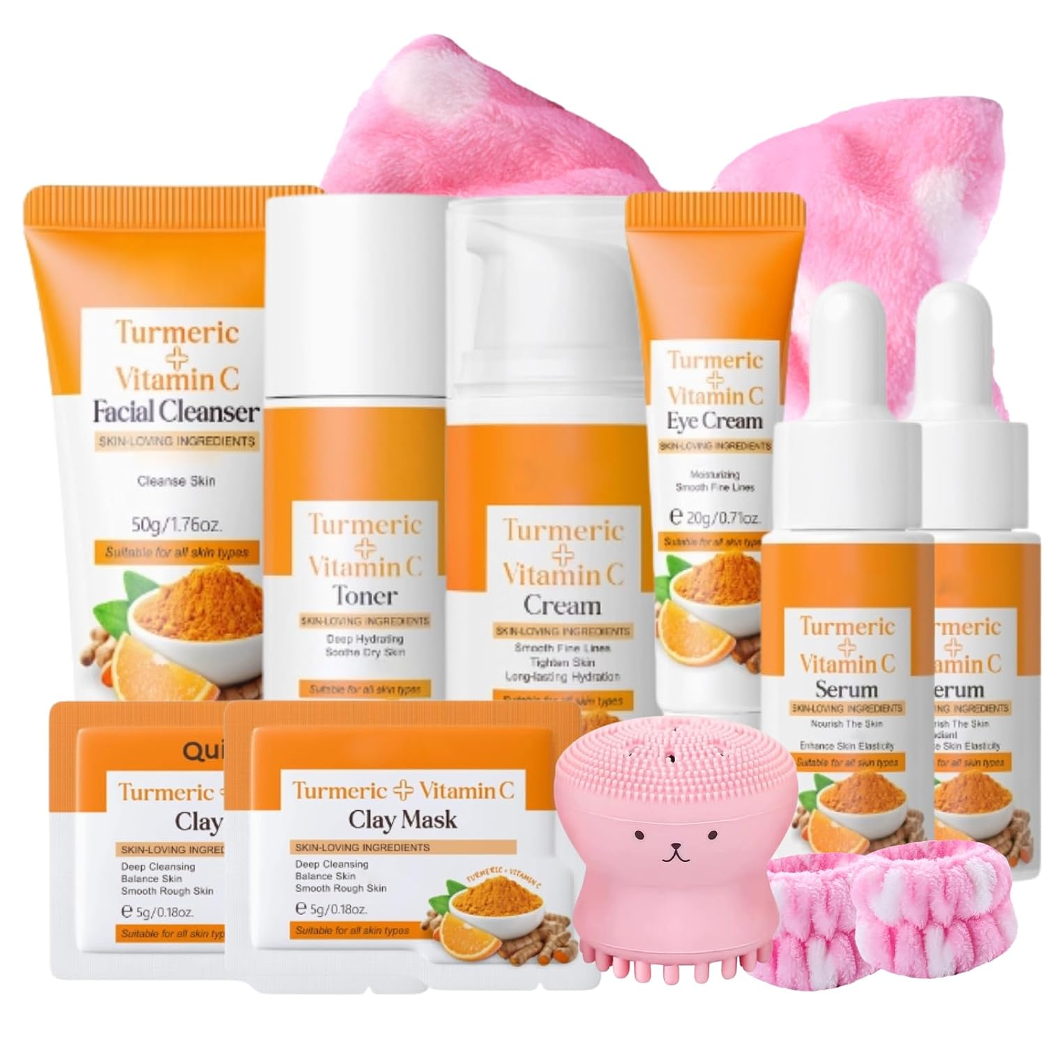 Turmeric Vitamin C Skin Care Set - Skincare Set Teenage Girls - Womens Face Care Set with Facial Cleanser Facial Toner Serum Eye Cream Face Cream - Anti-Ageing Gift Set Women 11 Pieces