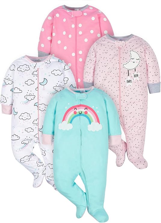 Gerber Baby Girls 4-Pack Sleep 'N Play Footie
